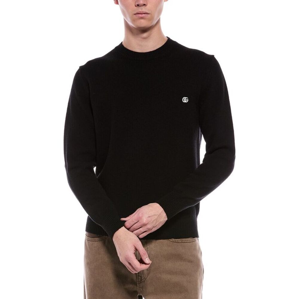 Gucci Mens Wool & Cashmere-Blend Crewneck Sweater, Black